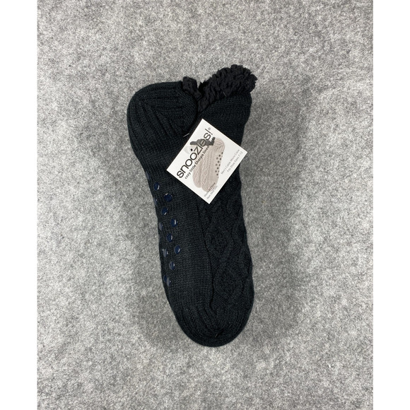 Snoozies! Slipper Socks Mens Size 7-12 Black Cable Sherpa Lined Non Skid Grip - Picture 1 of 8